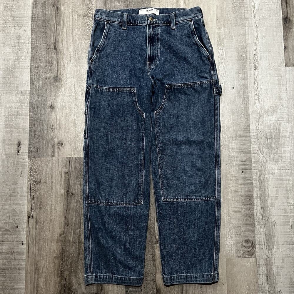 Hollister Mens Baggy Denim Double Knee Jeans Carpenter Utility Work Wear Skater